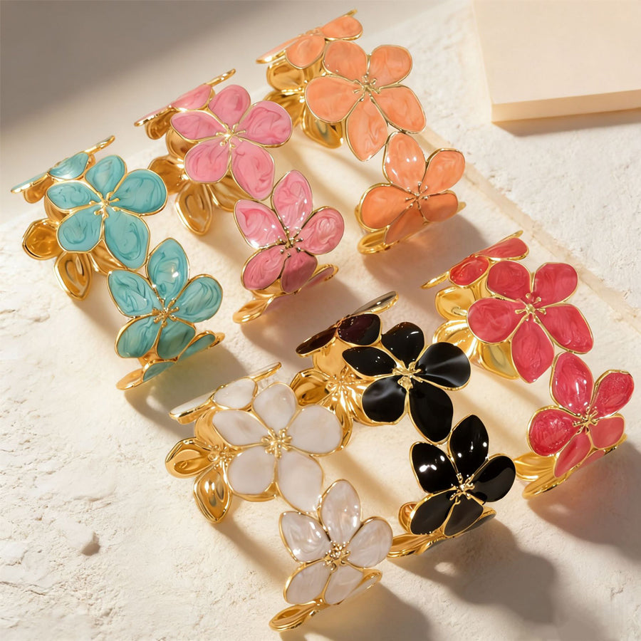 Femmes Enamel Fleur Claw Clip Gold Metal Grosses Pinces de requin floral Multi Couleur Jaw Cla