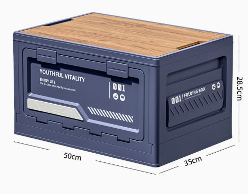 Boîte de rangement en camping extérieur avec porte d'ouverture latérale et couvercle en bois