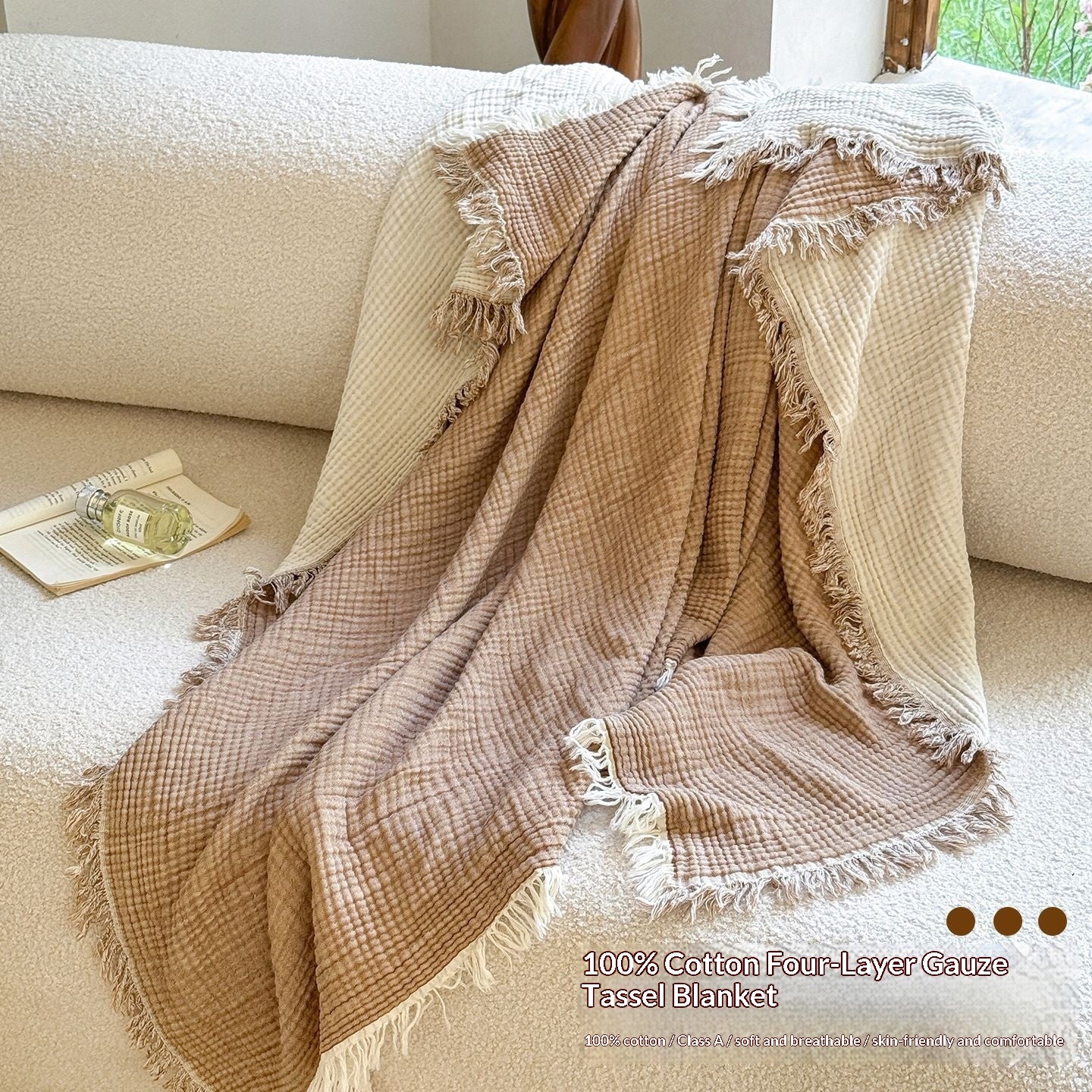 Cotton monocolore Couverture à quatre couches Gauze Tassel