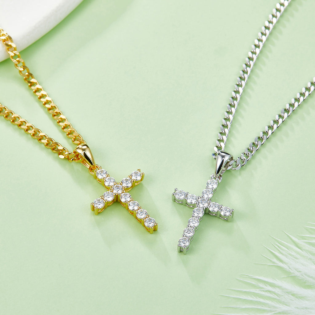 S925 Argent Sterling D Couleur VVS1 Moissanite Cross Pendentif Non Chaîne 1.6g Platine plaqué G