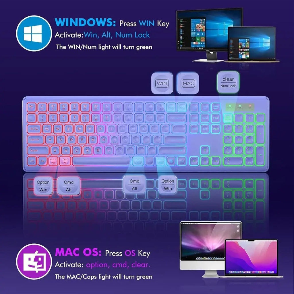Clavier sans fil 24g rétroéclairé et combinaison de souris rechargeable