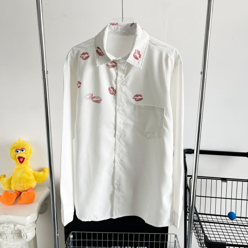 Hong Kong Style Boyfriend Inspiré Trendy Lip Imprimer la chemise