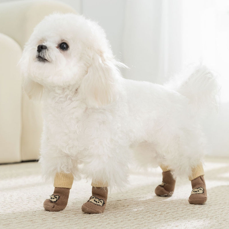 Chaussettes pour animaux, tubes longs, chaussettes antidérapantes et antidérapantes pour chiens, quatre paires, chaussures de chien