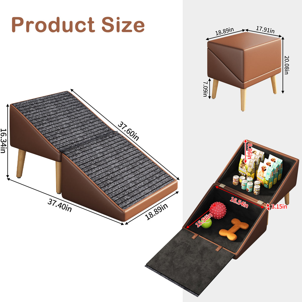 3-en-1 Dog Ramp 18.89"×17.91"×20.08" avec stockage – Étables pour chiens âgés et blessés &