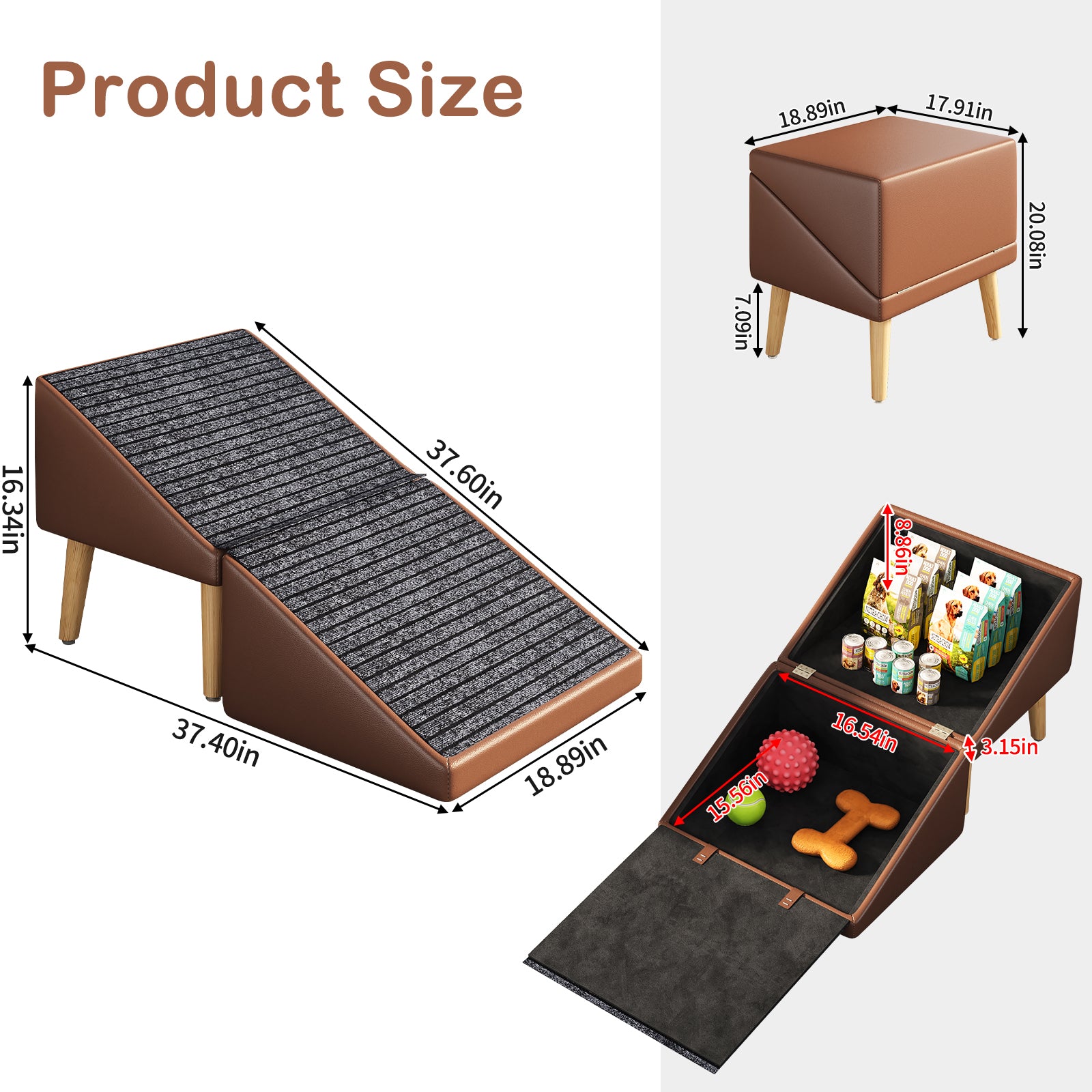 3-en-1 Dog Ramp 18.89"×17.91"×20.08" avec stockage – Étables pour chiens âgés et blessés &