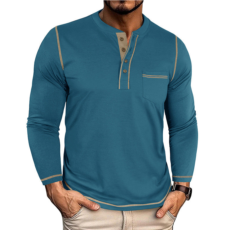 T-shirt homme col rond avec une poche Henley et manches longues