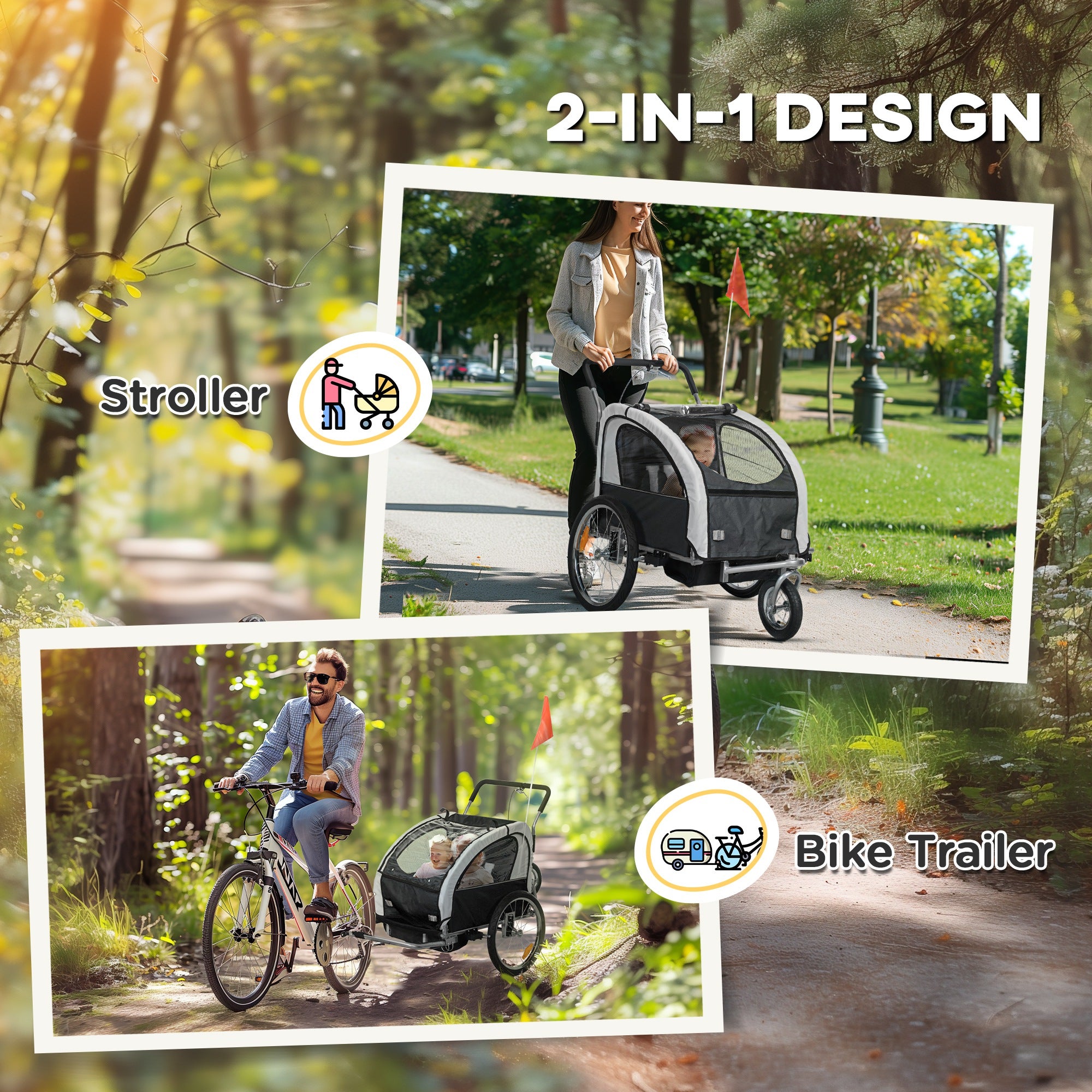 Remorque à vélo pivotante 2-Seat Elite 360 pour enfants Remorque à vélo avec résistant à l'eau W