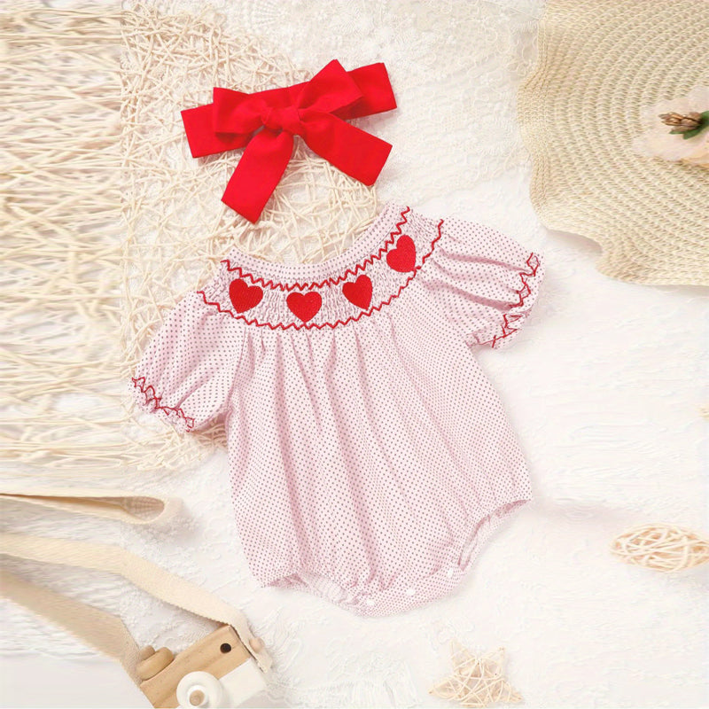 Romper rose à manches courtes de bébé fille