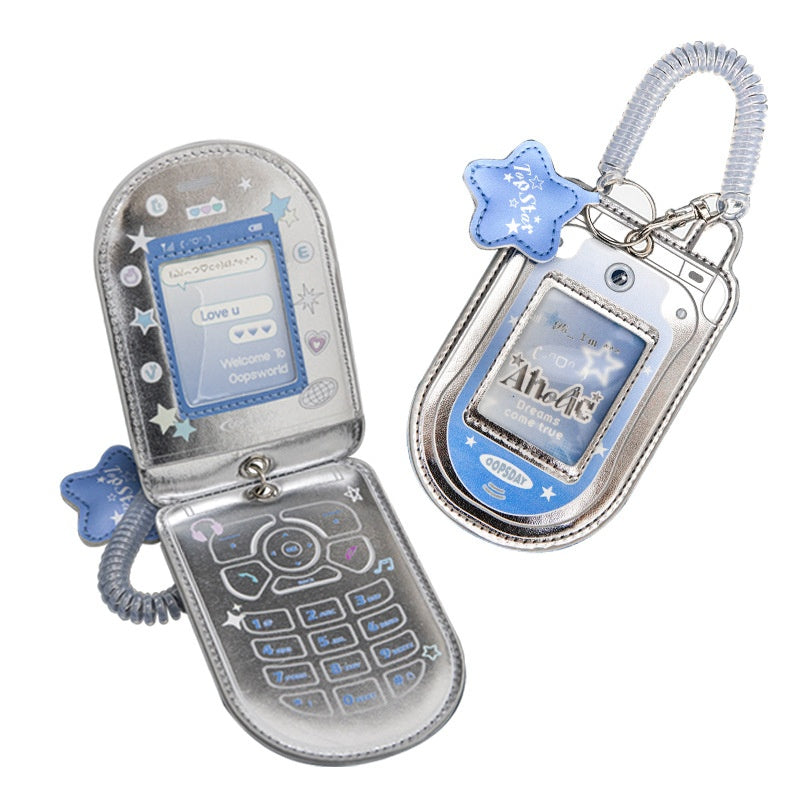 Flip housse en cuir argenté transparent vitrine boîtier de téléphone