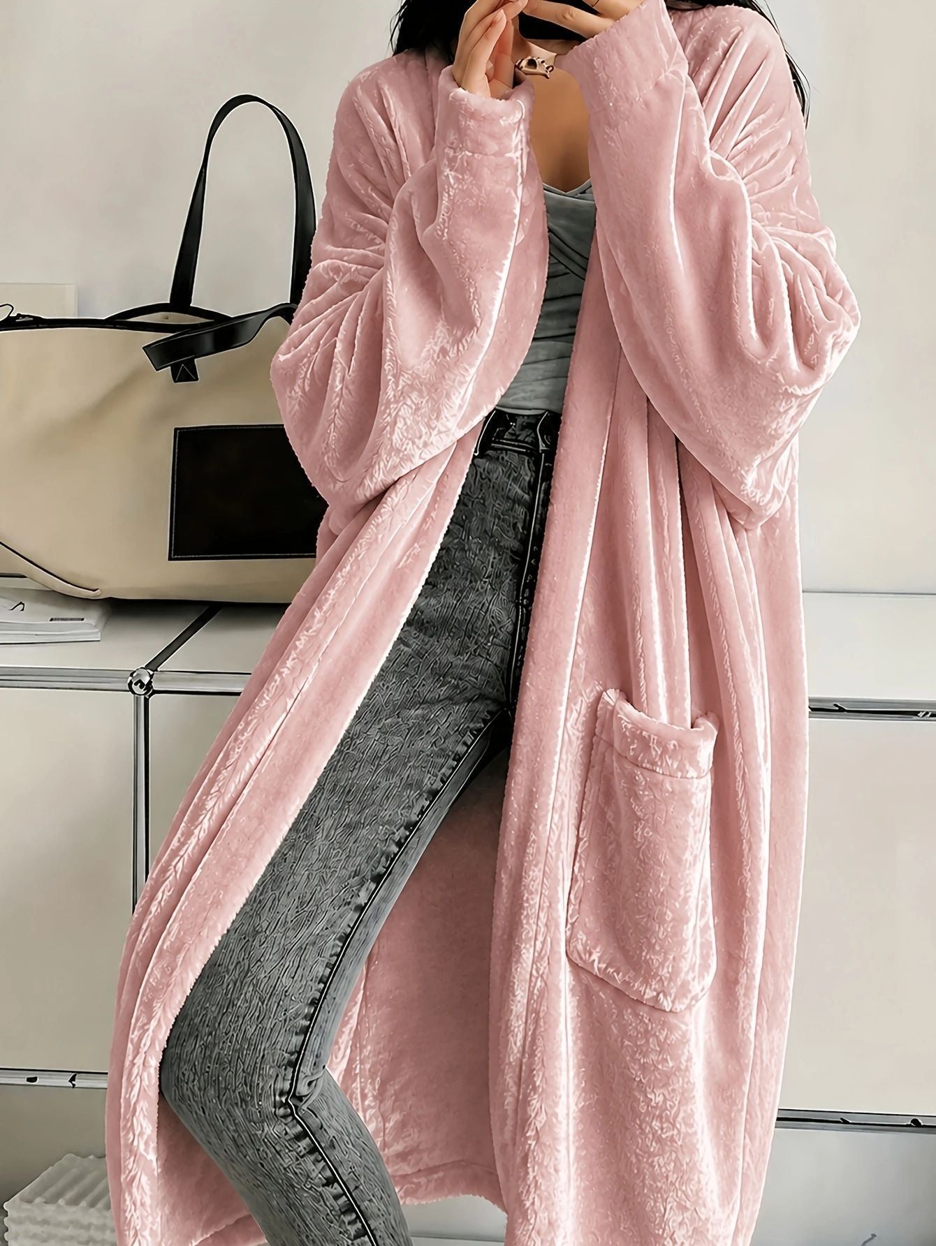 Annou Arrivée Automne & Hiver Velvet Femme Manches longues Mode Casual Cape Coat