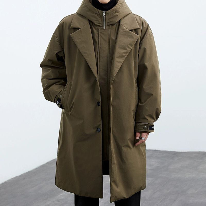 Faux manteau de tranchée thermique à capuchon de deux pièces