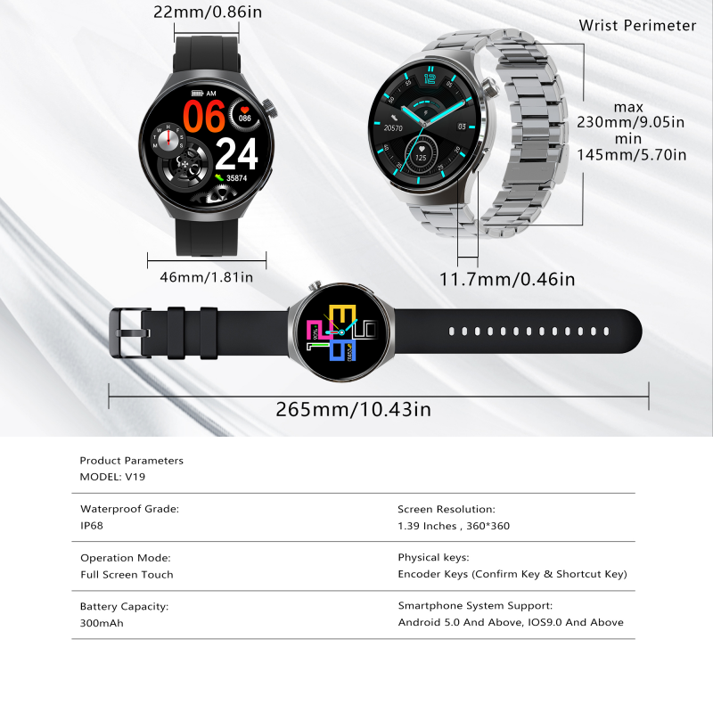 SENBONO V19 Hommes d'affaires Smart Watch Réponse Appel de fréquence cardiaque Water Proof Sports Fitness Sma