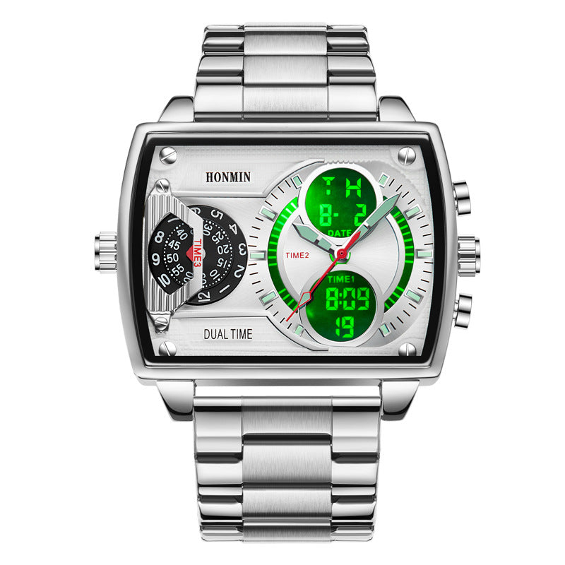 Montre sport à double affichage à trois zones lumineuses résistant à l'eau