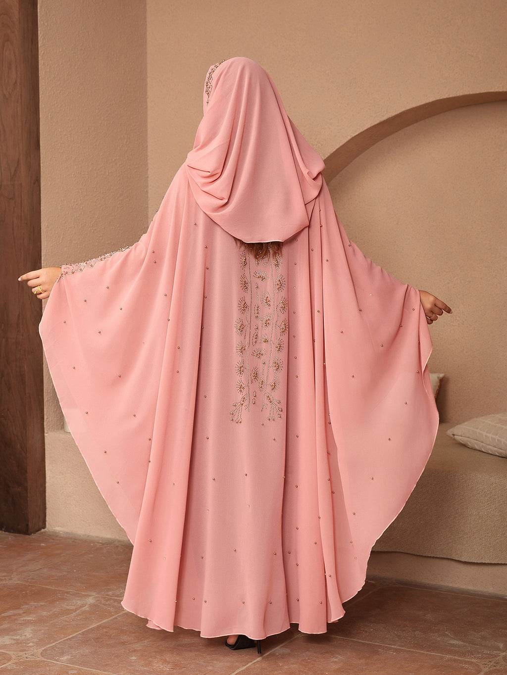 Style musulman Strass Perles Haute Densité Chiffon Cape Et Châle