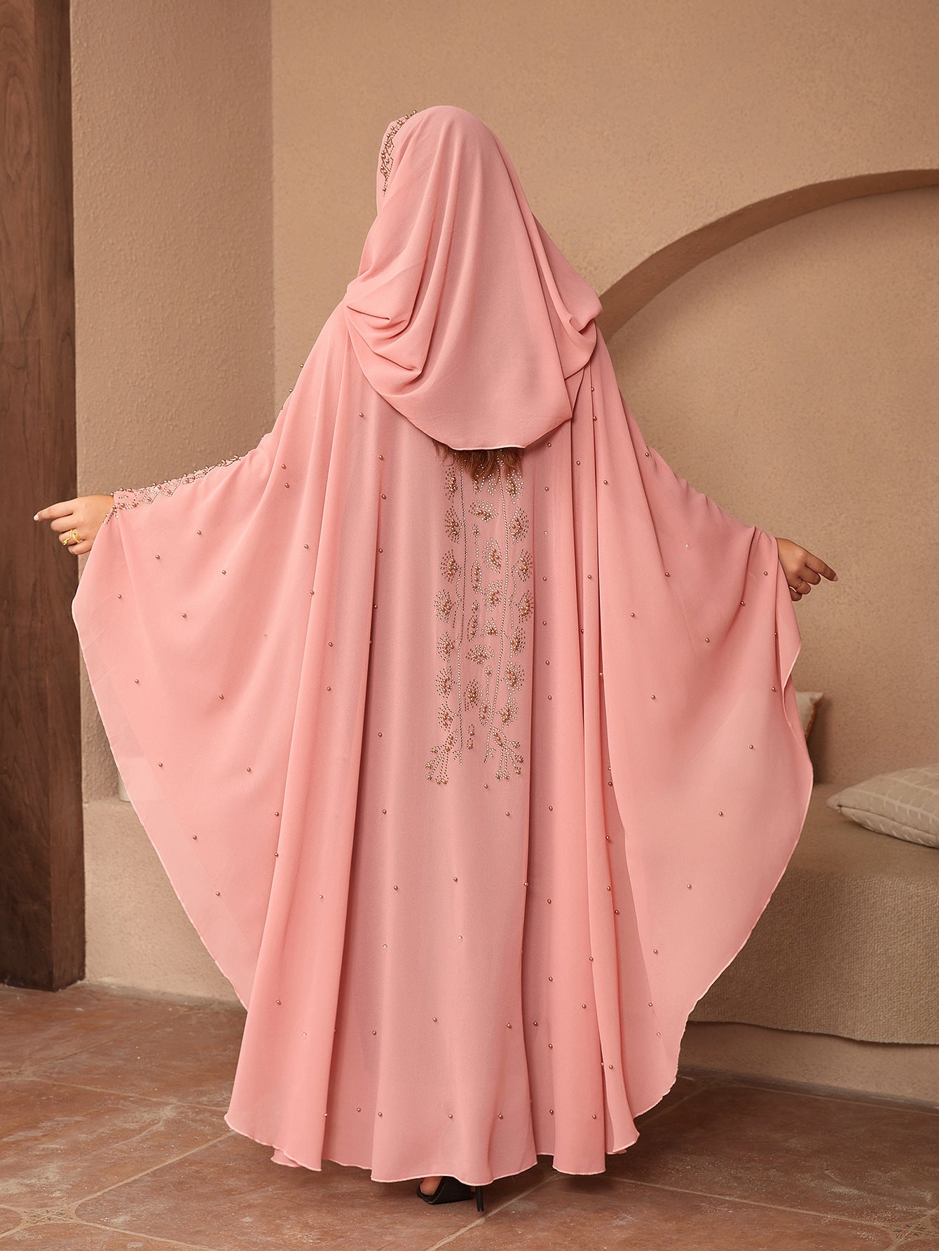 Style musulman Strass Perles Haute Densité Chiffon Cape Et Châle