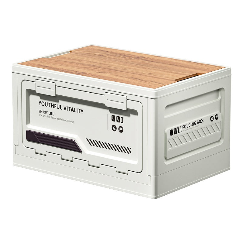 Boîte de rangement en camping extérieur avec porte d'ouverture latérale et couvercle en bois