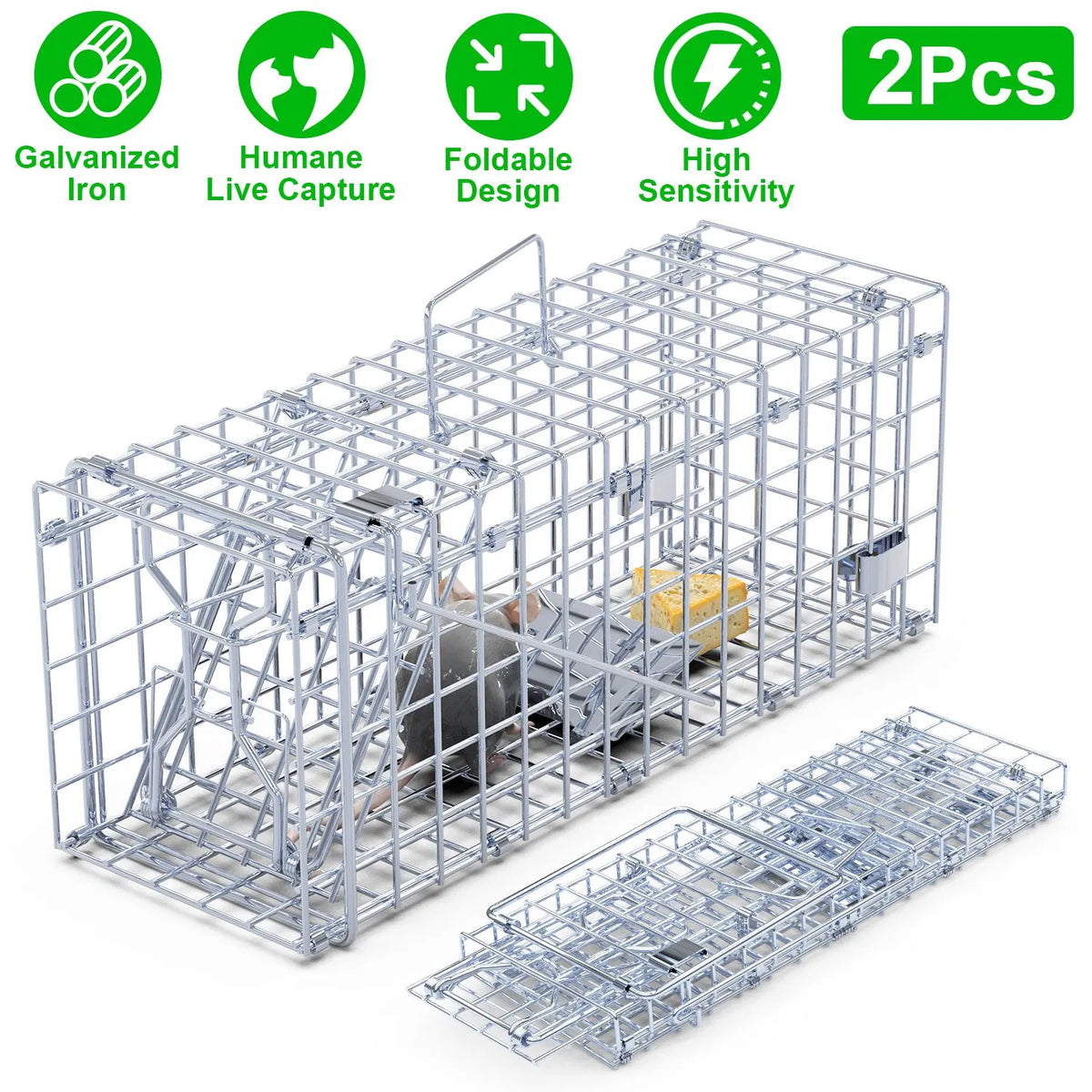 Cage de piège à rats réutilisable à haute sensibilité 2Pack – Déclencheur d'un lot rapide