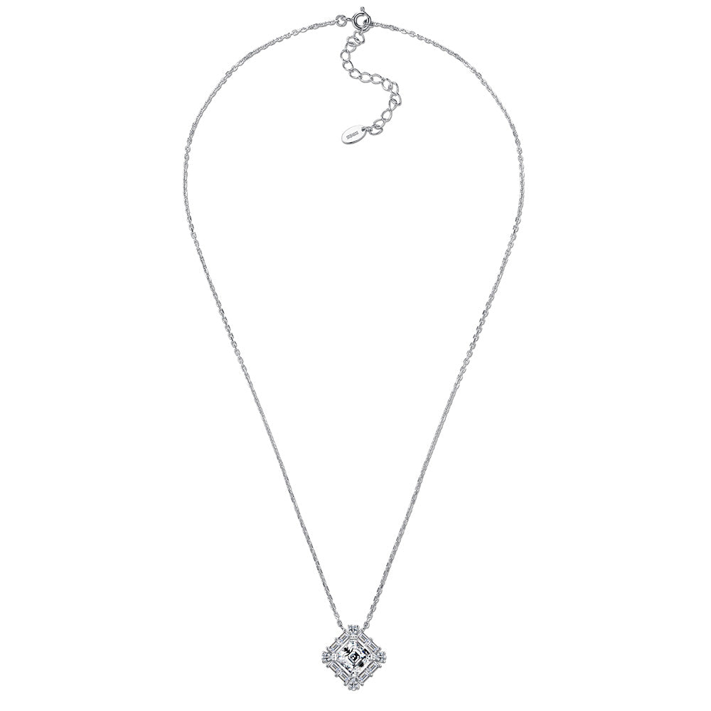 S925 Collier en argent Sterling 7x7mm Carré de Moissanite 40-45cm D Couleur VVS1 Clou géométrique