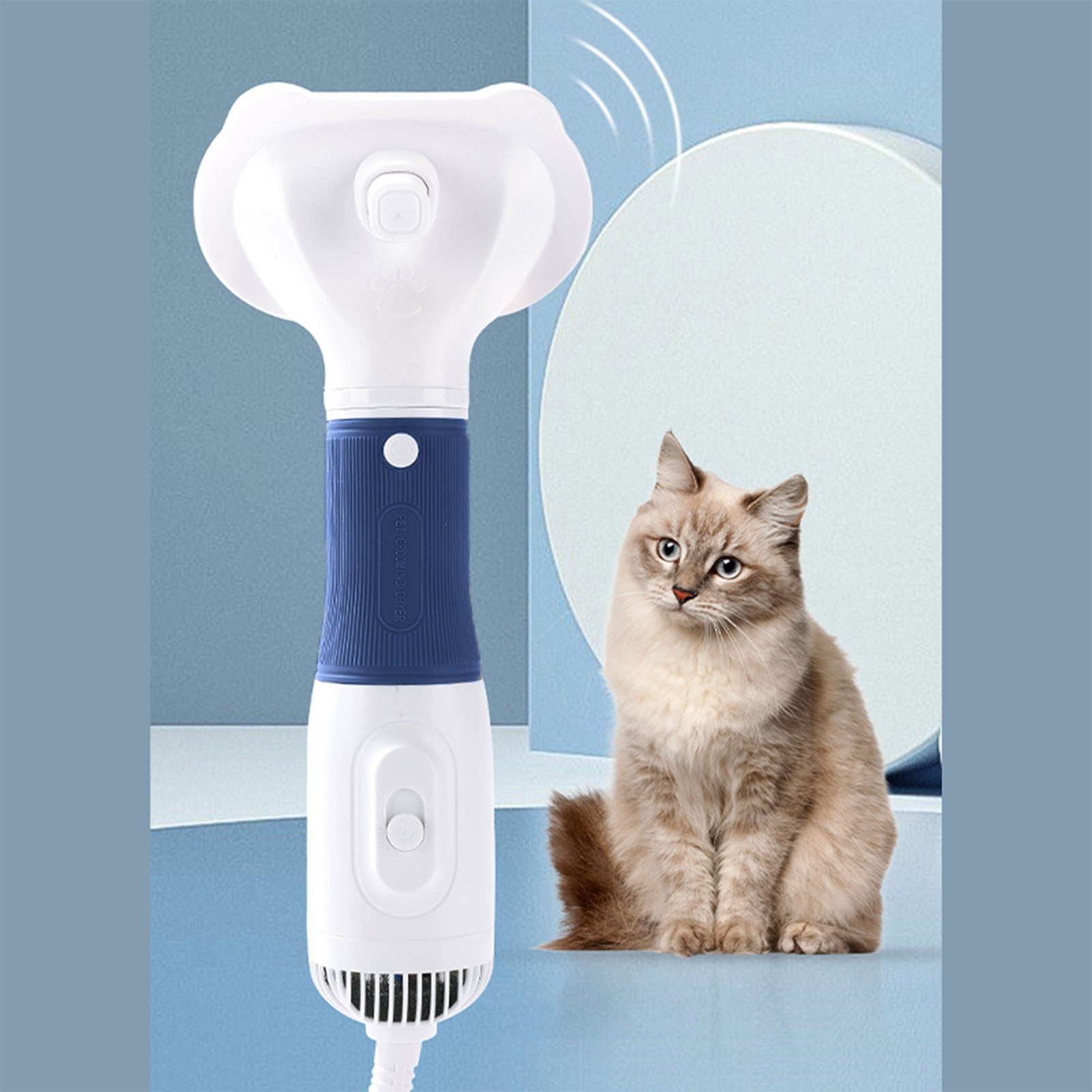 Sèche-cheveux pour animaux de compagnie avec brosse slicker faible bruit 600W 3 température réglable 3 en 1