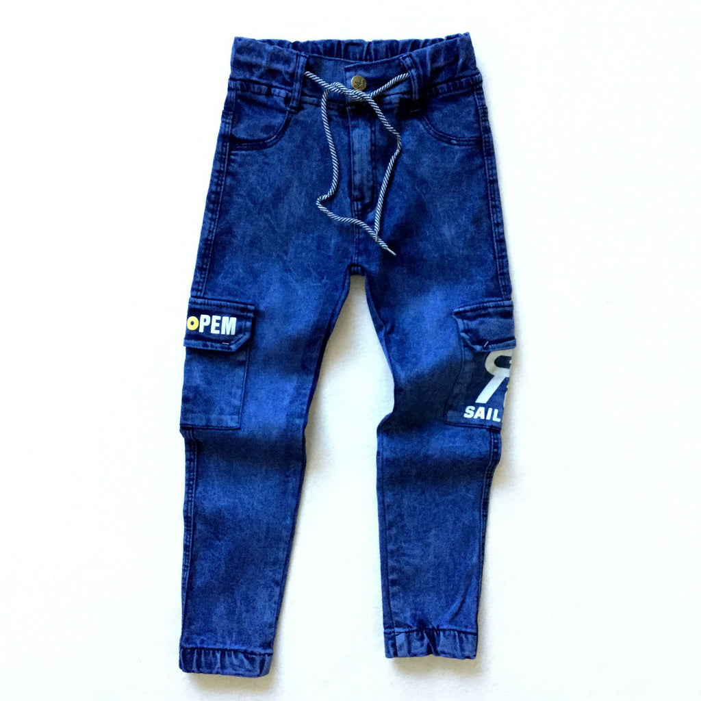Jeans Cargo Multi-Pocket Imprimés Monogrammes Garçons