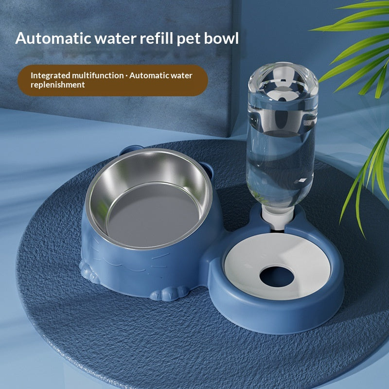 Pet Double Bowl Anti-Tip Cute Steel Food Bowl