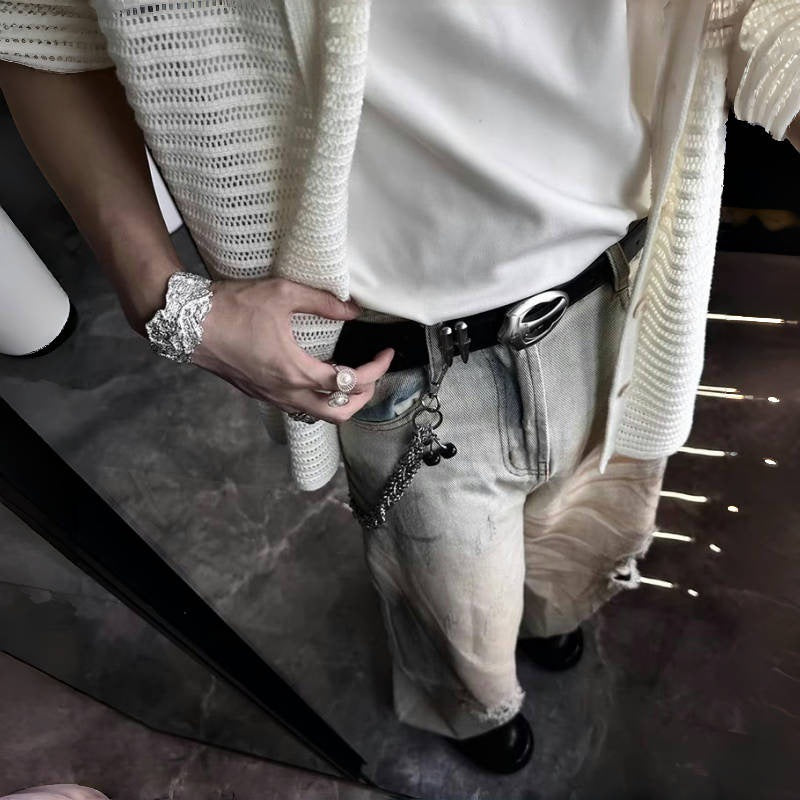 Boucle d'argent rétro Bullet avec ceinture de denim