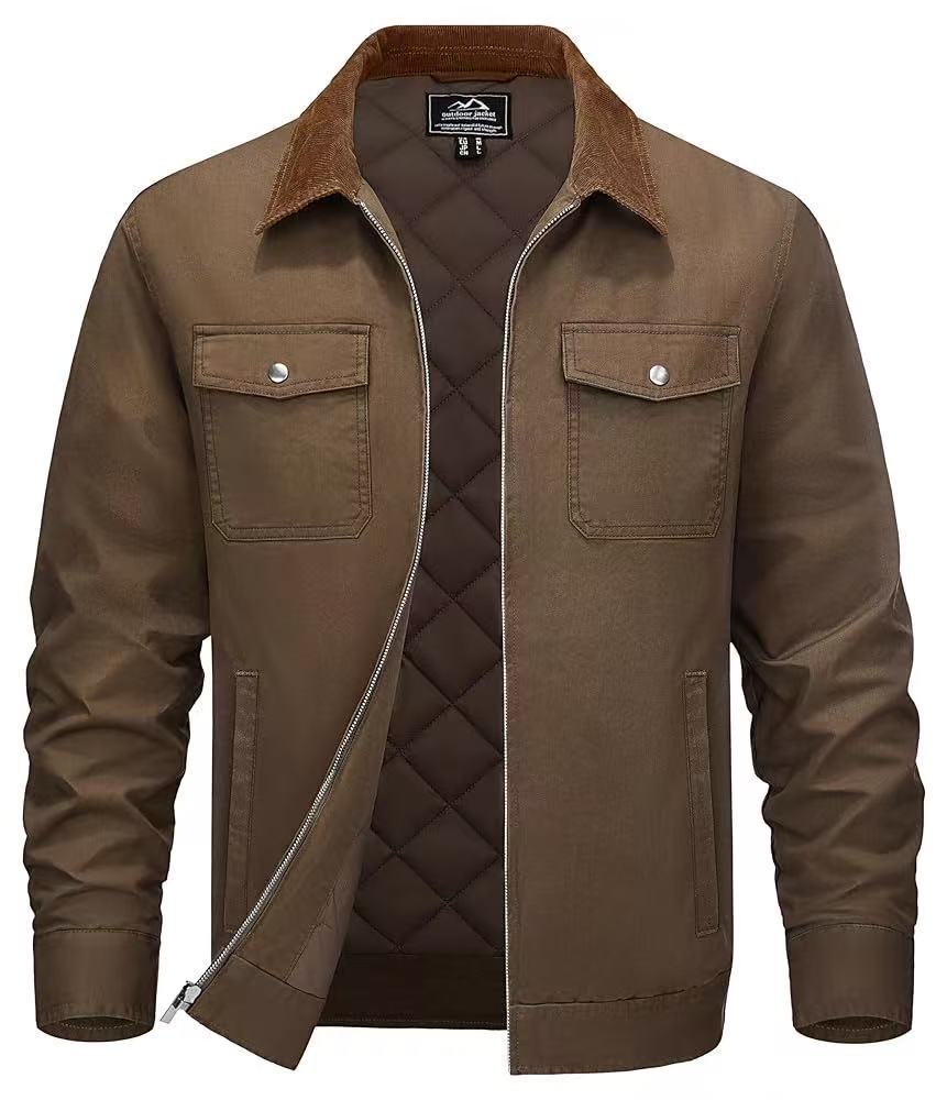 Vêtements en coton rembourrés pour hommes Col Polo à manches longues Couleur solide Chaud Loose Casual