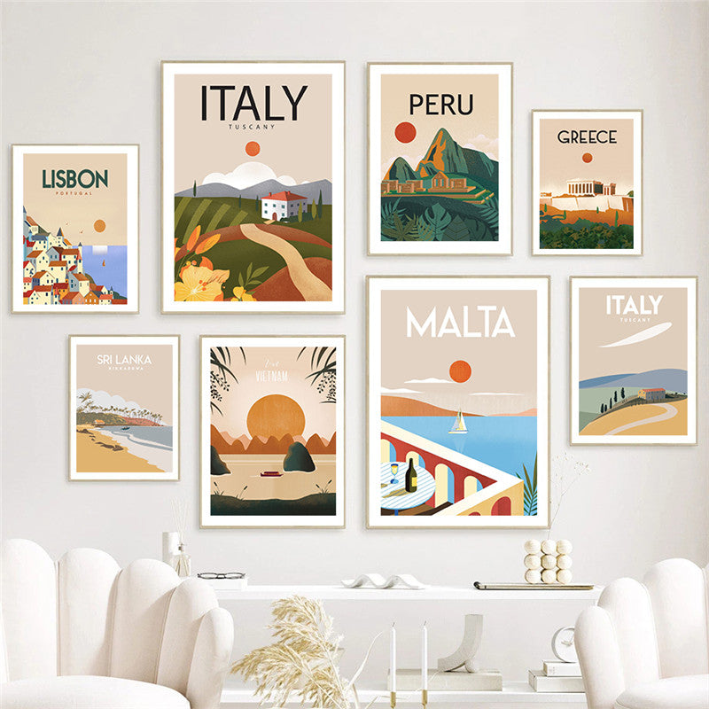 Affiche de voyage de la ville Peinture toile Art Décor
