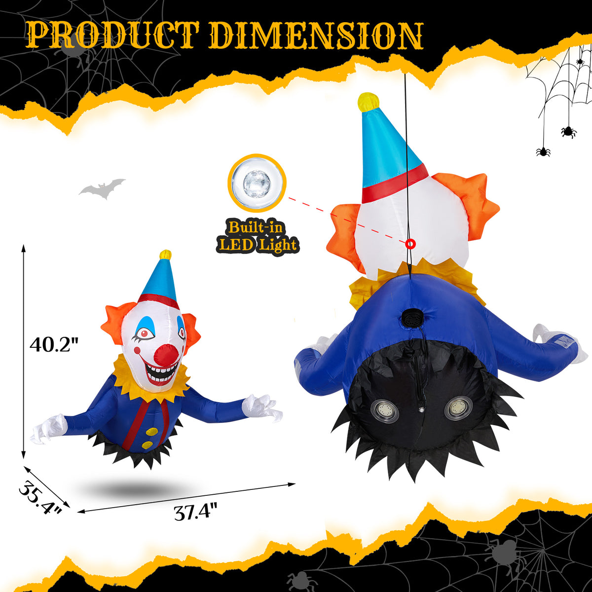 Remplacer 82852062 3.3 FT Clown gonflable d'Halloween cassé de la fenêtre extérieure Decoratio