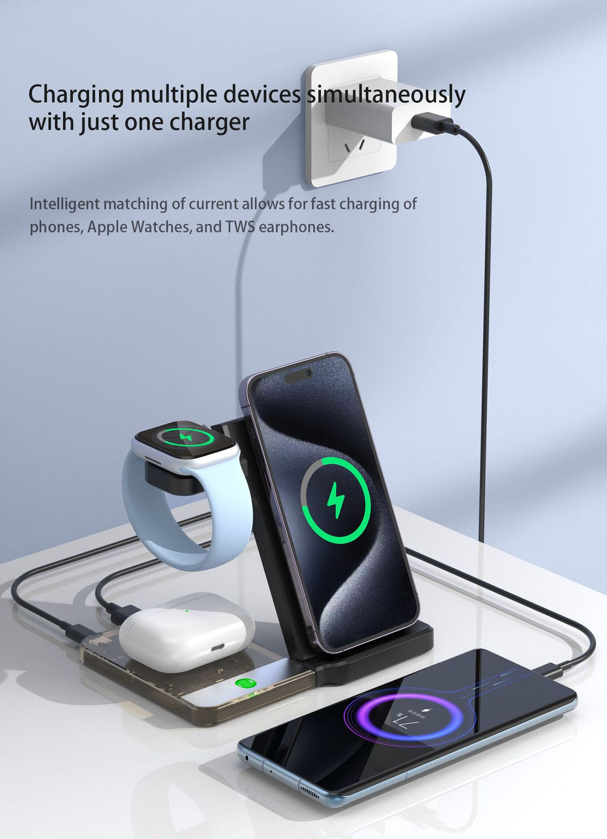Bureau magnétique Support de recharge sans fil pliable à trois en un