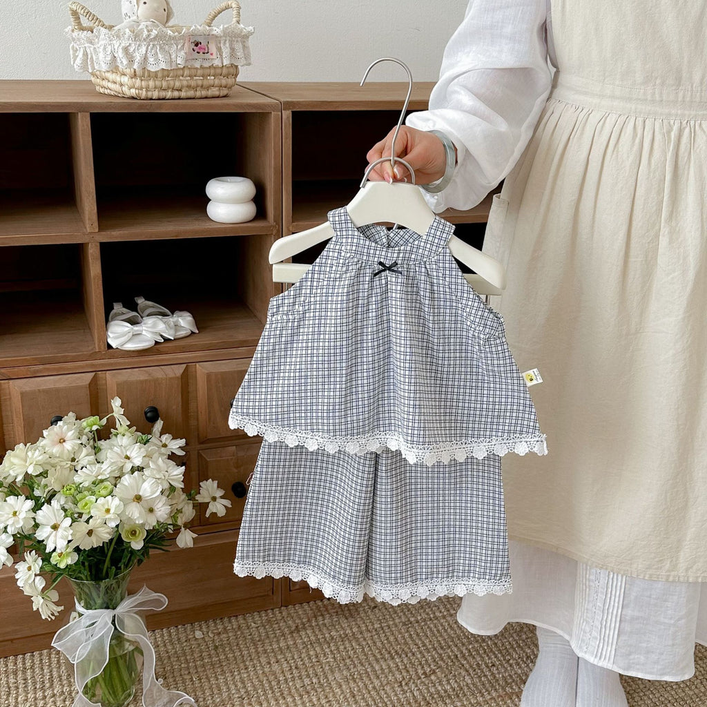 Set de deux pièces à la mode de style coréen pour bébé filles sans manches et pantalons