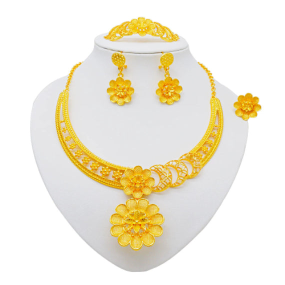 Bijoux d'or costume arabe Collier de mariage Bracelet Boucles d'oreilles Anneau