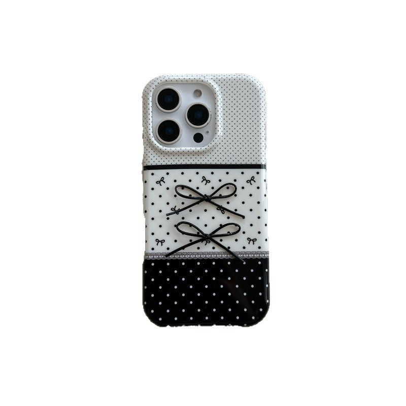Noir et blanc Polka Dot pointant Stereo Bow cas téléphone