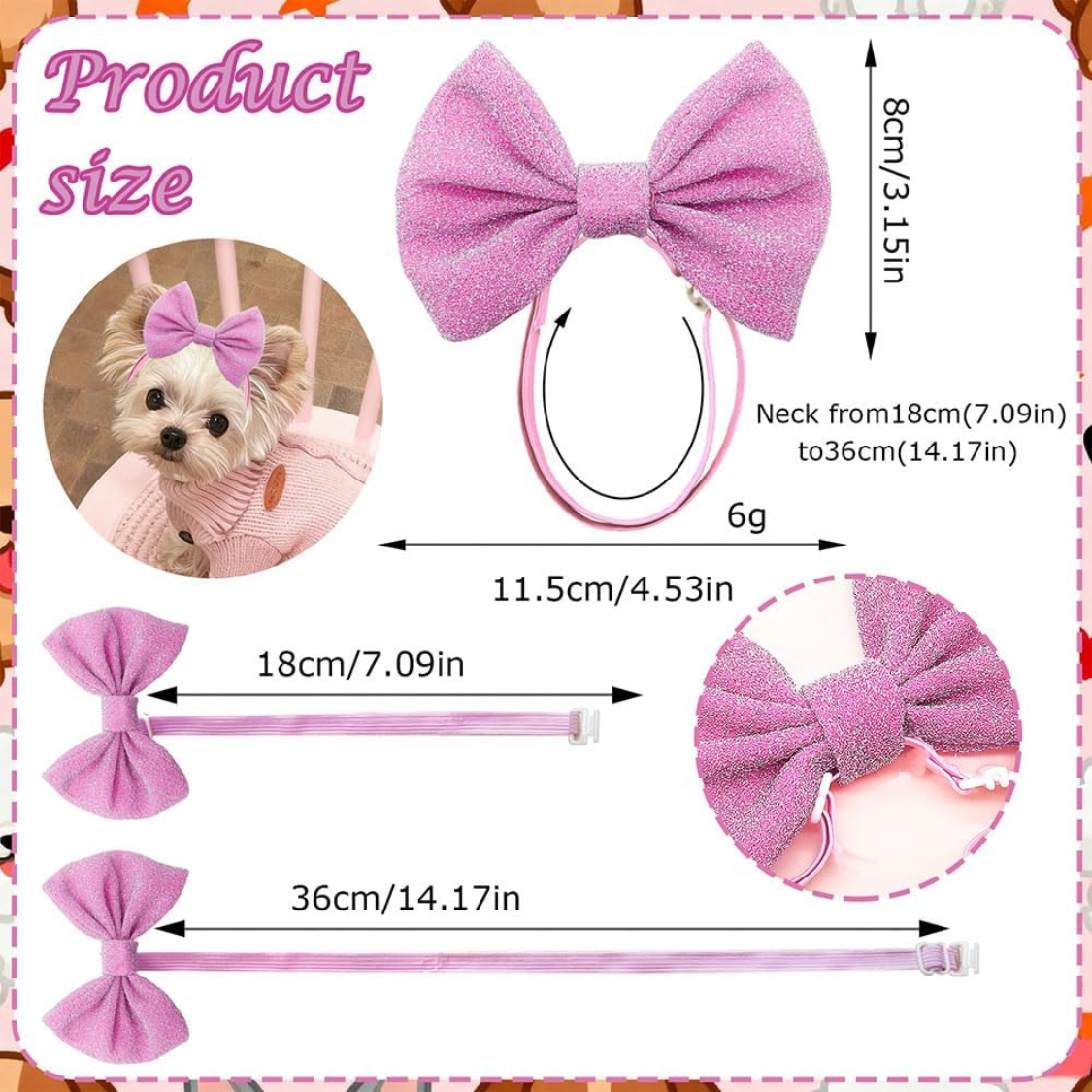Bande de tête 4Pcs Cheveux de chien Bow pour petits chiens moyens