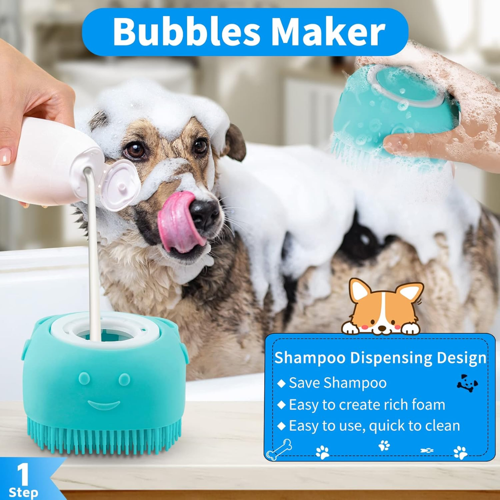 6PCS brosse de bain de chien brosse de dents chien réglable poignée Shampooing brossecrubber pour court long