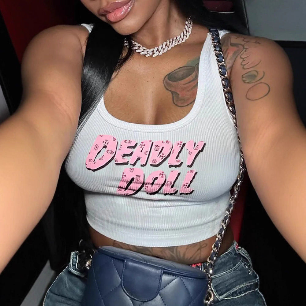Été Mode Sexy Letter-print U-neck Camisole Top