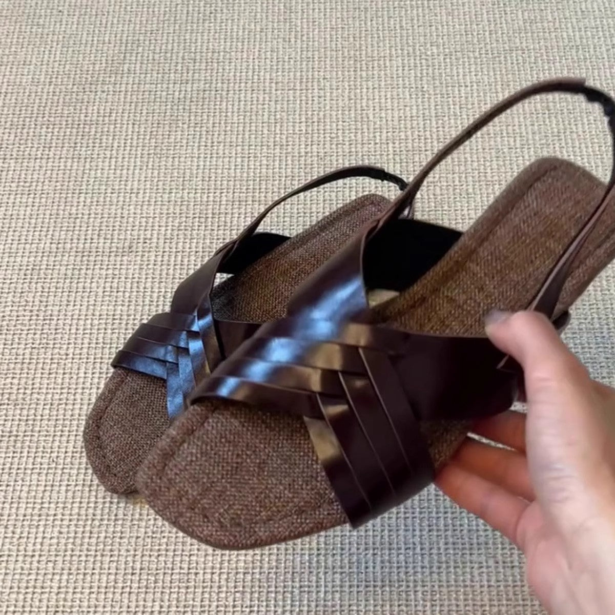 Femmes Retro Woven Cross Strap Plat ouvert Toe Sandales Casual