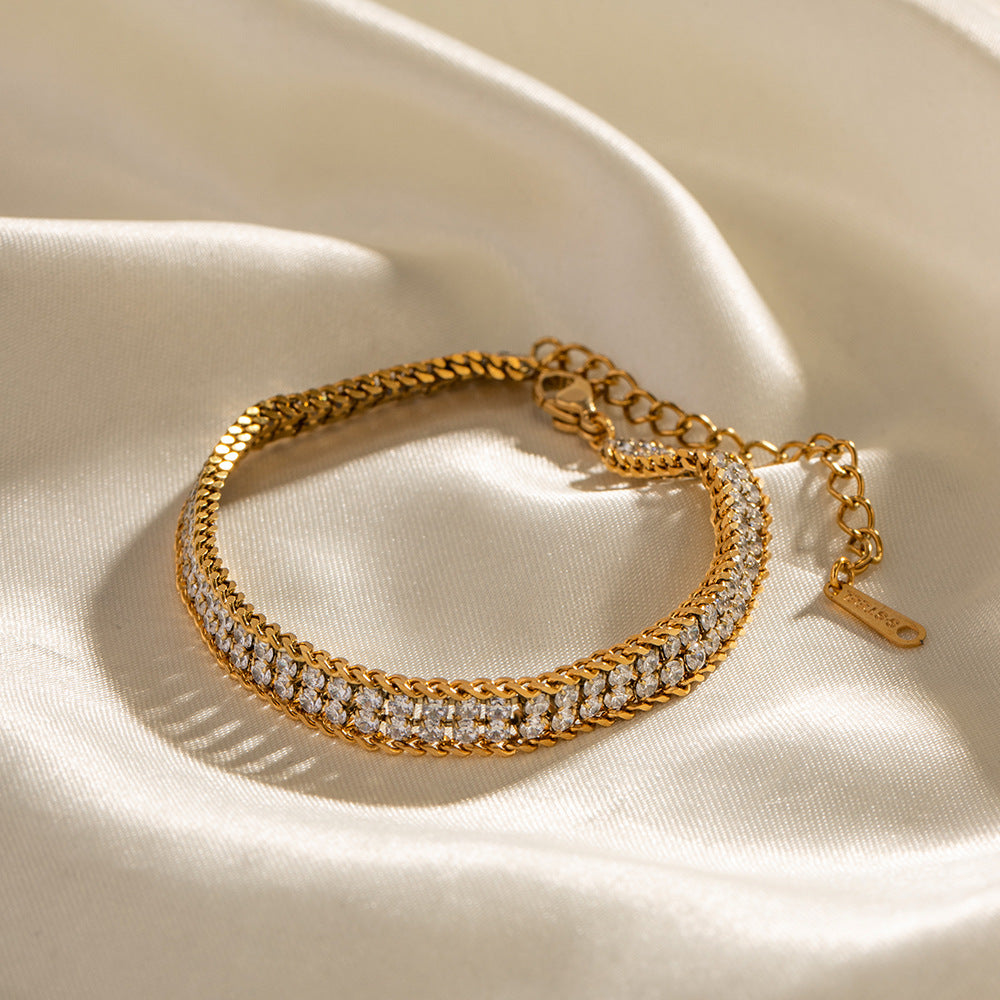 Bracelet Zircon blanc double couche or 18K