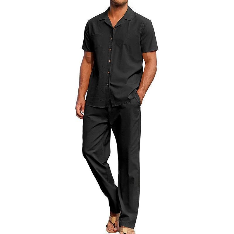 Chemise à manches courtes Lapel et pantalons occasionnels Ensemble deux pièces