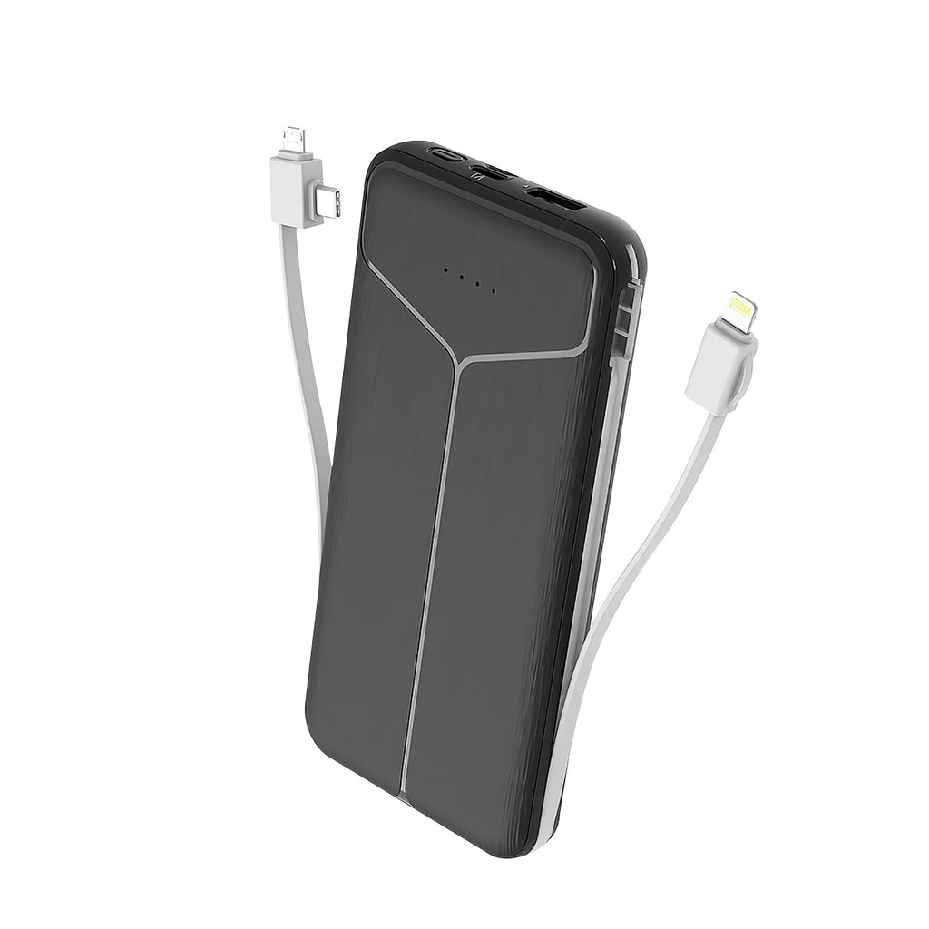 Chargeur portable 10000mAh Power Bank avec prise américaine 2 câbles intégrés Batterie externe