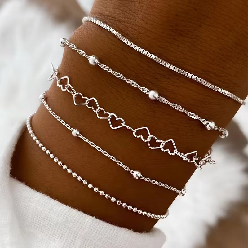 Ensemble de bracelets pour femmes de base en alliage européen et américain