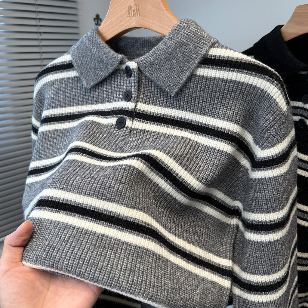 Chandail à maille rayée homme avec un lapel