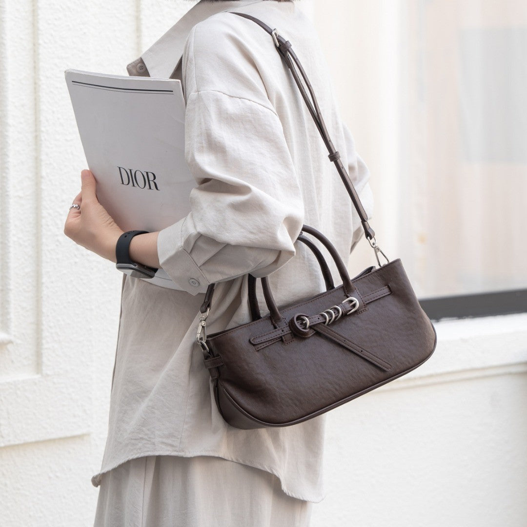 Sac à main vintage en cuir tanné aux légumes pour femmes