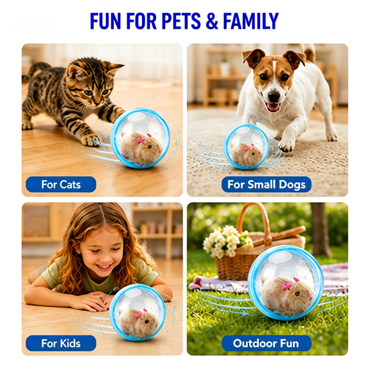 Ballon de chat interactif auto-roulant Réaliste Animal en mouvement automatique Rolli de chat