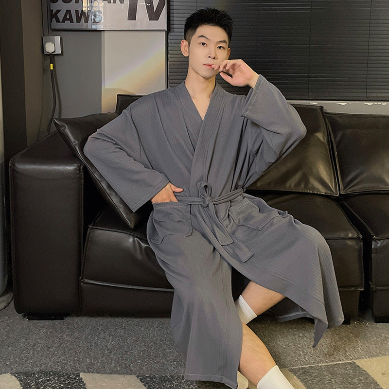 Homme Automne Hiver Robe de cardigan à ceinture en couleur solide
