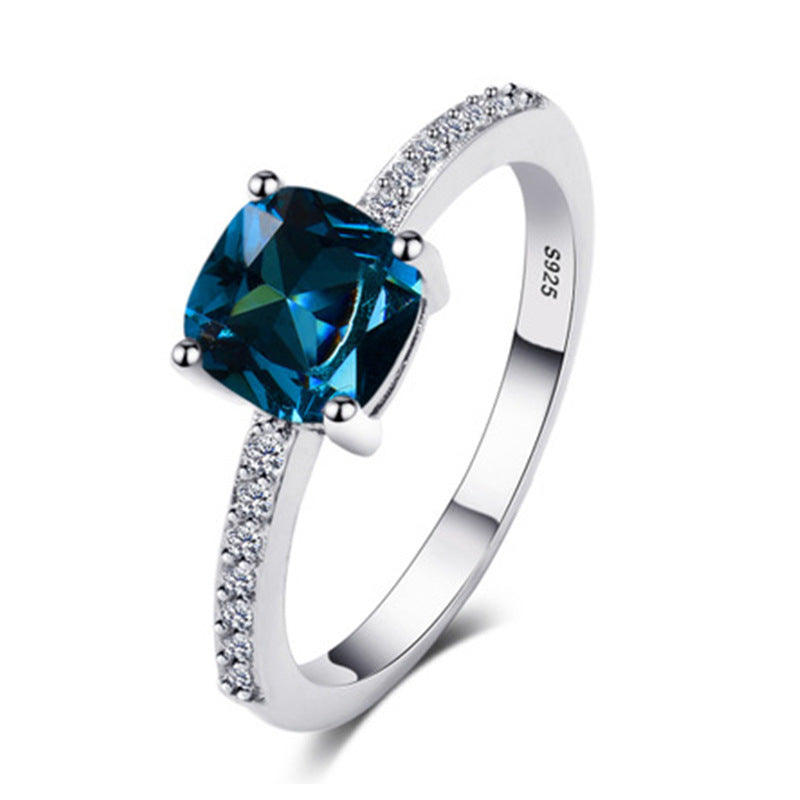 Anneau Zircon Royal Bleu carré pour femmes