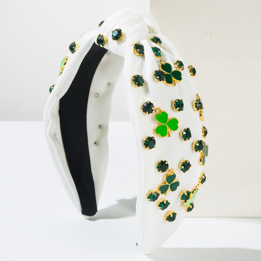 Strass Green Clover Décoration Accessoires Cheveux Hoop Femme