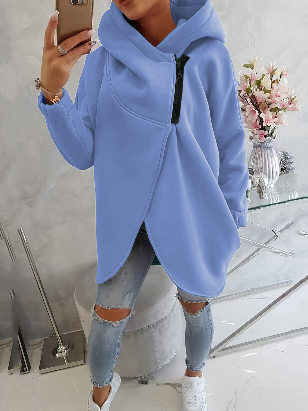 Sweat-shirt casual à capuche noir à manches longues européen et américain avec fron