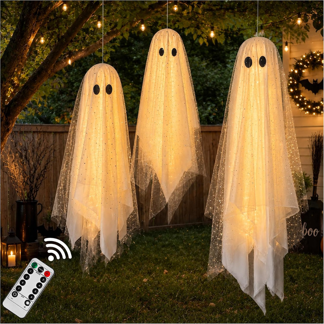 3 Pcs Halloween Decorations Outdoor Indoor Hanging Ghost Decor with Light
