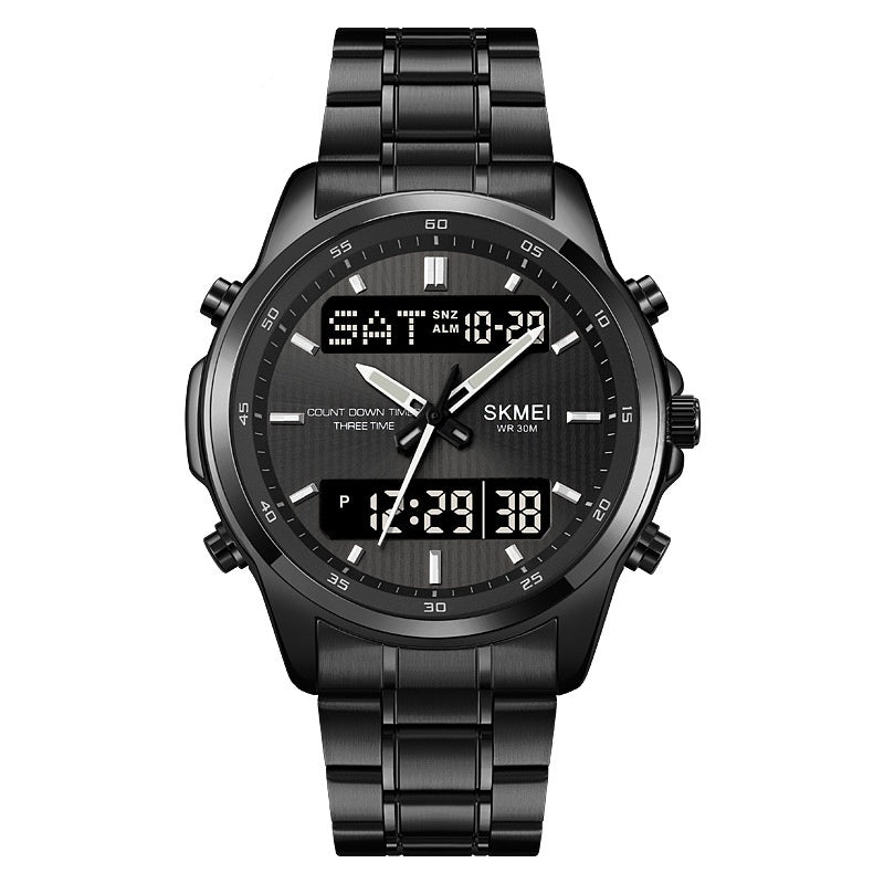 Montre en acier multifonctionnel pour hommes Double Display Sports